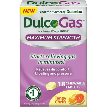 Dulcogas Maximum Strength Antigas Tablets, Tangy Citrus, 18 Count