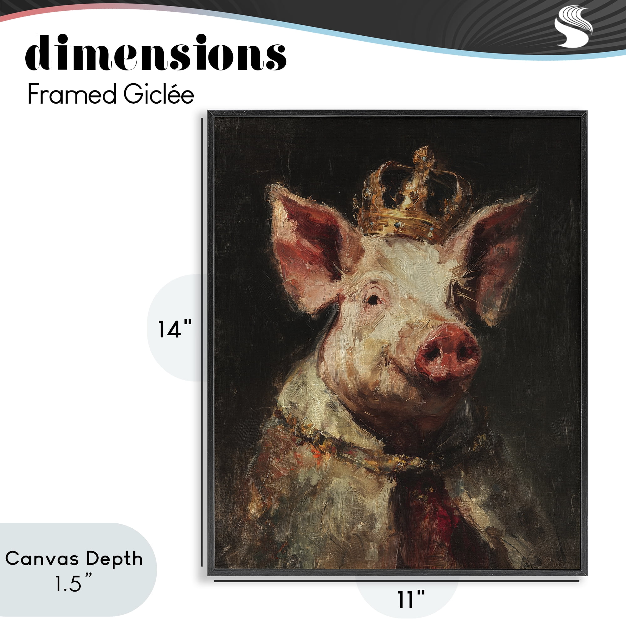 Stupell Industries Royal Swine Portrait Black Framed Giclee Art, design by Svetlana Aleynikova