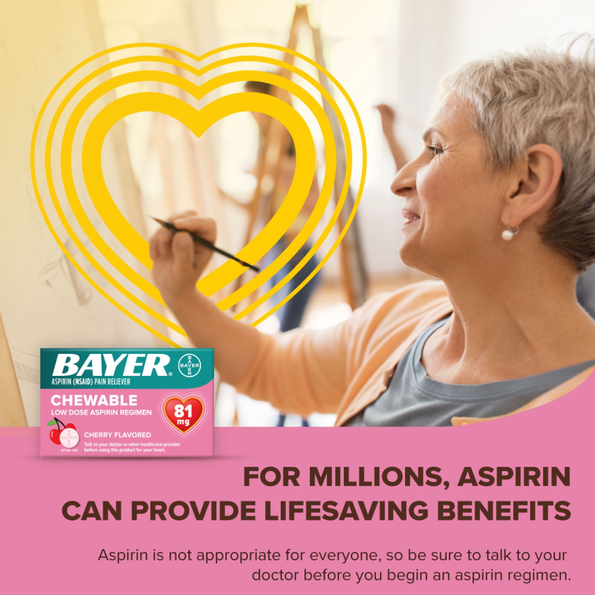 (3 pack) Bayer Chewable Aspirin Regimen Low Dose Pain Reliever Tablets, 81mg, Cherry, 108 Count