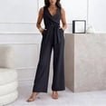 thumbnail image 2 of Women's Sleeveless V-Neck Wide Leg Jumpsuit with Belted Waist Elegant Dressy Casual Outfit, 2 of 5
