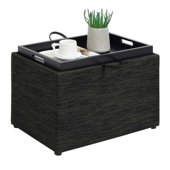Pemberly Row Accent Storage Ottoman with Reversible Tray in Gray Fabric