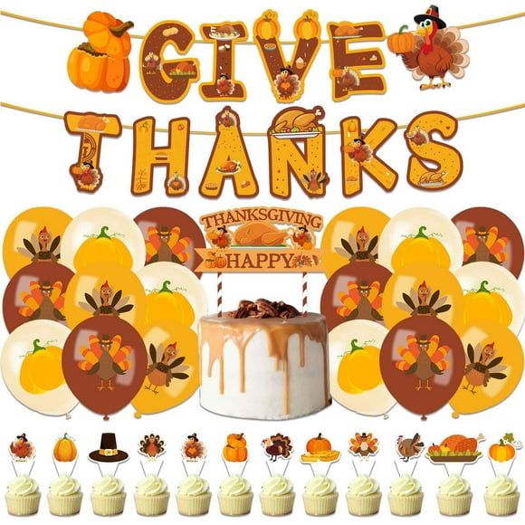 Thanksgiving Decorations Outdoor, Thanksgiving Party Decoration Supplies Flags Turkey Pumpkin Cake Flag Set