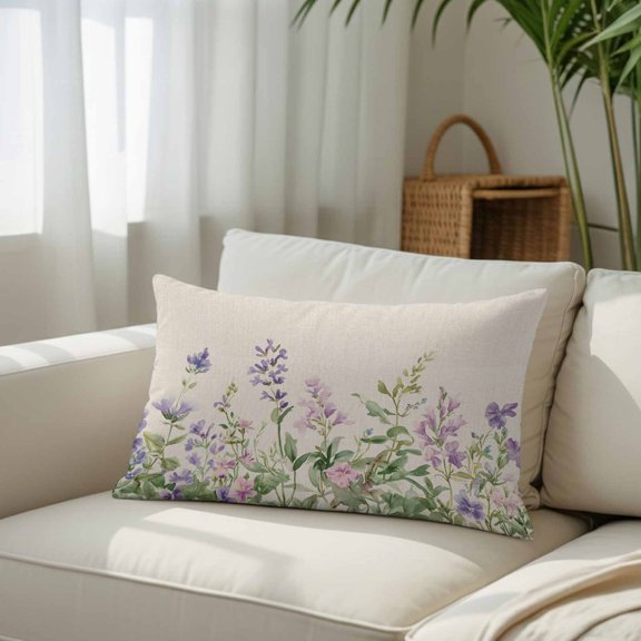 Country Purple Pink Flower Throw Pillow Covers, Decorative Pillow Covers With Hidden Zipper Soft Brushed Microfiber Fabric, Summer Floral Plant Retro Linen Pillowcases for Couch Bed 12x20in