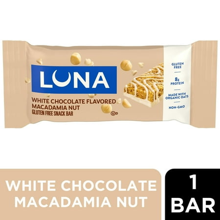 LUNA White Chocolate Macadamia Flavor Gluten Free Snack Bar, Protein Bar, 1 Count