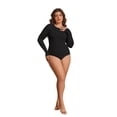 thumbnail image 6 of POSESHE Women's Plus Size Long Sleeve Bodysuit,Slim Fit Crew Neck Tops Cotton Bodysuit for Women,Black,Size L, 6 of 8