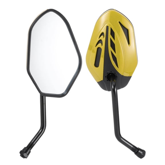 Unique Bargains 1 Set Motorcycle Rear View Mirrors Universal Plastic Iron Clear Glass Bar End Side Mirrors Mount Gold Tone Rhombus Straight Handle with Curved End