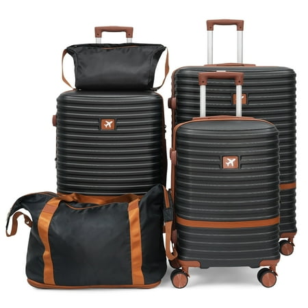 Babyqueen 5 Piece Luggage Set Hardside Lightweight Suitcase with TSA Lock Spinner Wheels Black