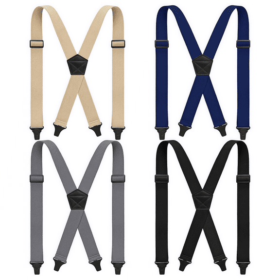 WuPing 4 Pcs Men's Solid Suspender, Adjustable X-Shaped Back-Hidden Suspenders