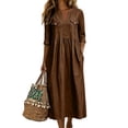 thumbnail image 2 of QIYAGBSA Summer Dresses for Women Cotton Linen 3/4 Sleeve Relaxed Fit Midi Dress with Pockets and Side Slits Casual Vacation (Brown, M), 2 of 7