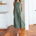 thumbnail image 1 of JUNWELL Robe Décontractée Sans Manches à Rayures pour Femmes Col Rond en Lin avec Poches Robe Longue Petite Printemps Maxi Robes pour Femmes Manches Courtes Robe Midi Robe de Sport pour Femmes Robes Décontractées d'Automne, 1 of 9
