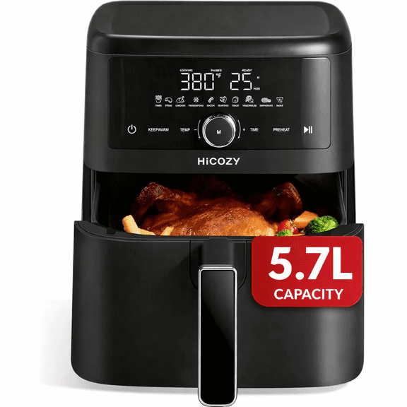 Freidora de Aire HiCOZY 6 Qt Tamaño Familiar 10 en 1 tecnología Flash Crisp 400 °F Resultados Calientes y Crujientes