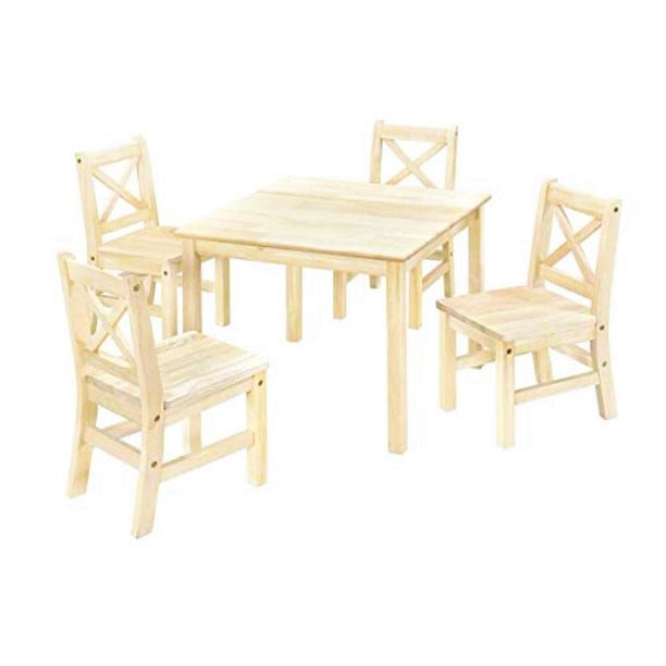 eHemco 5 Piece Kids Table and Chairs Set Solid Hard Wood (Unfinished