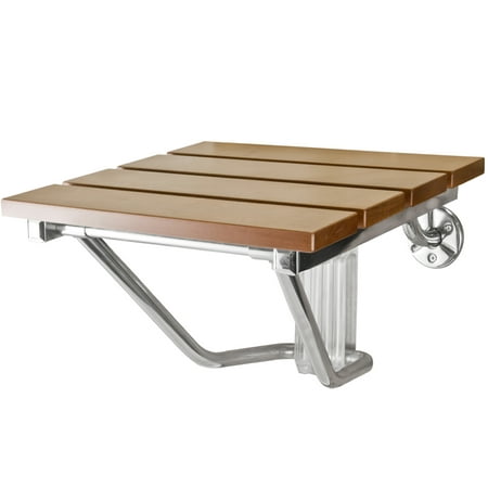 Best Choice Products Wall Mounted Folding Wood Shower Seat Bench for Adults, Elderly, Bathtub, Bath w/ Steel Frame, 300lb.