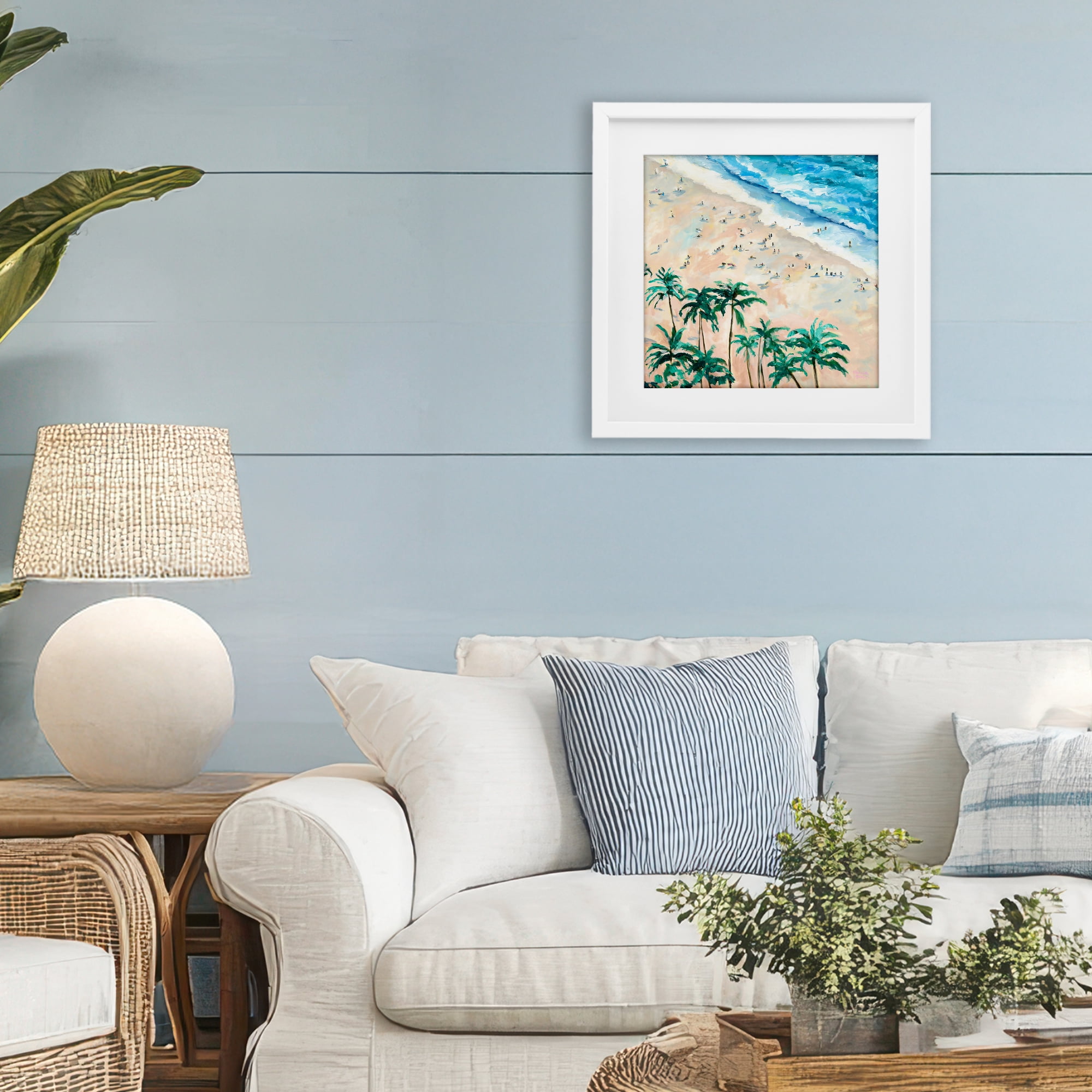 Stupell Industries Waikiki Beach Overview White Framed Print Under Glass, design by Meredith Howse