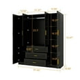 thumbnail image 3 of Pemberly Row 4 Doors Wood Black Armoire Wardrobe Closet with Mirror and 4 Drawer, 3 of 17