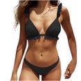 thumbnail image 1 of Matching Family Swimsuits Women's Solid Color Fashion Casual Ruffled Edge Split Binding Bikinis Sets, 1 of 7