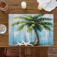 thumbnail image 4 of Vintage Coconut Tree Starfish Placemats Set of 4,Wipeable Washable Table Mats for Dining Tables, Beach Blue Wood Board Place Mats for Kitchen Event Party Tabletop Decor, 4 of 9