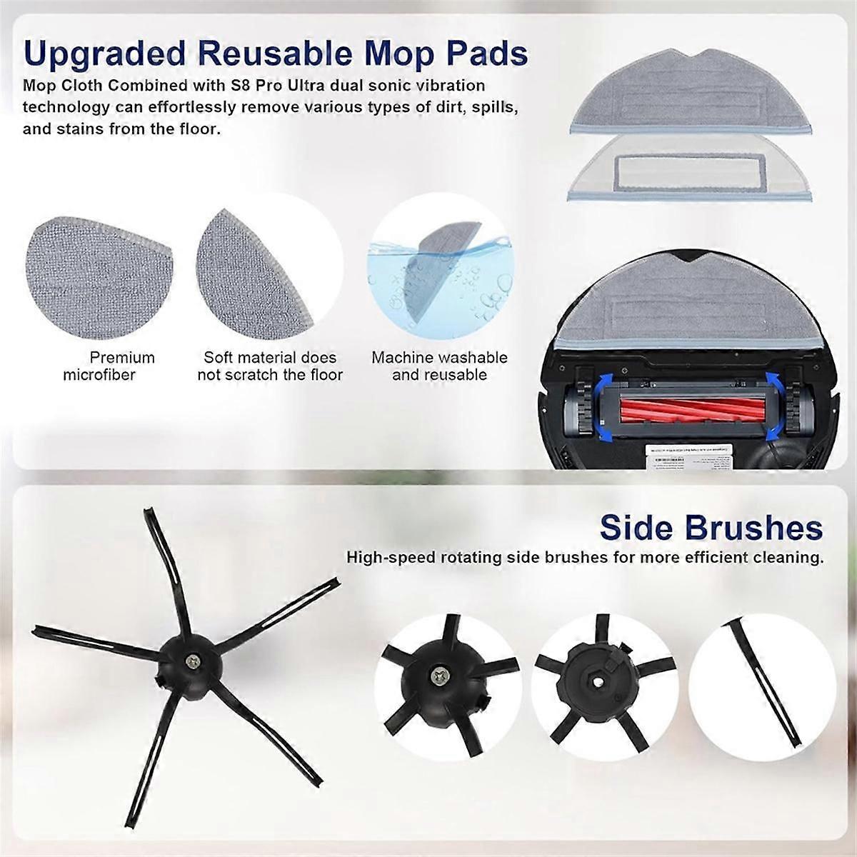 For S7 MaxV Ultra/ S7 Max Ultra Robot Vacuum Cleaner Parts Main Side Brush Hepa Filter Mop Cloths D As Shown