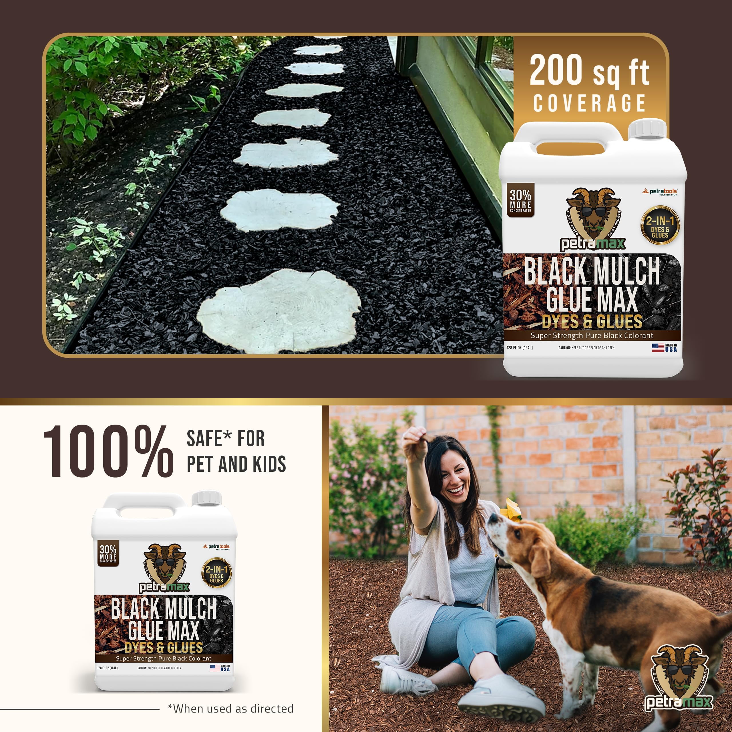 PetraMax Mulch Glue - Rock Glue, Gravel Glue, Gravel Stabilizer and Mulch Glue Binder, Rock Glue for Landscape Maintenance and Landscape Adhesive Max Mulch Glue Spray - (Black Dye, 1G)