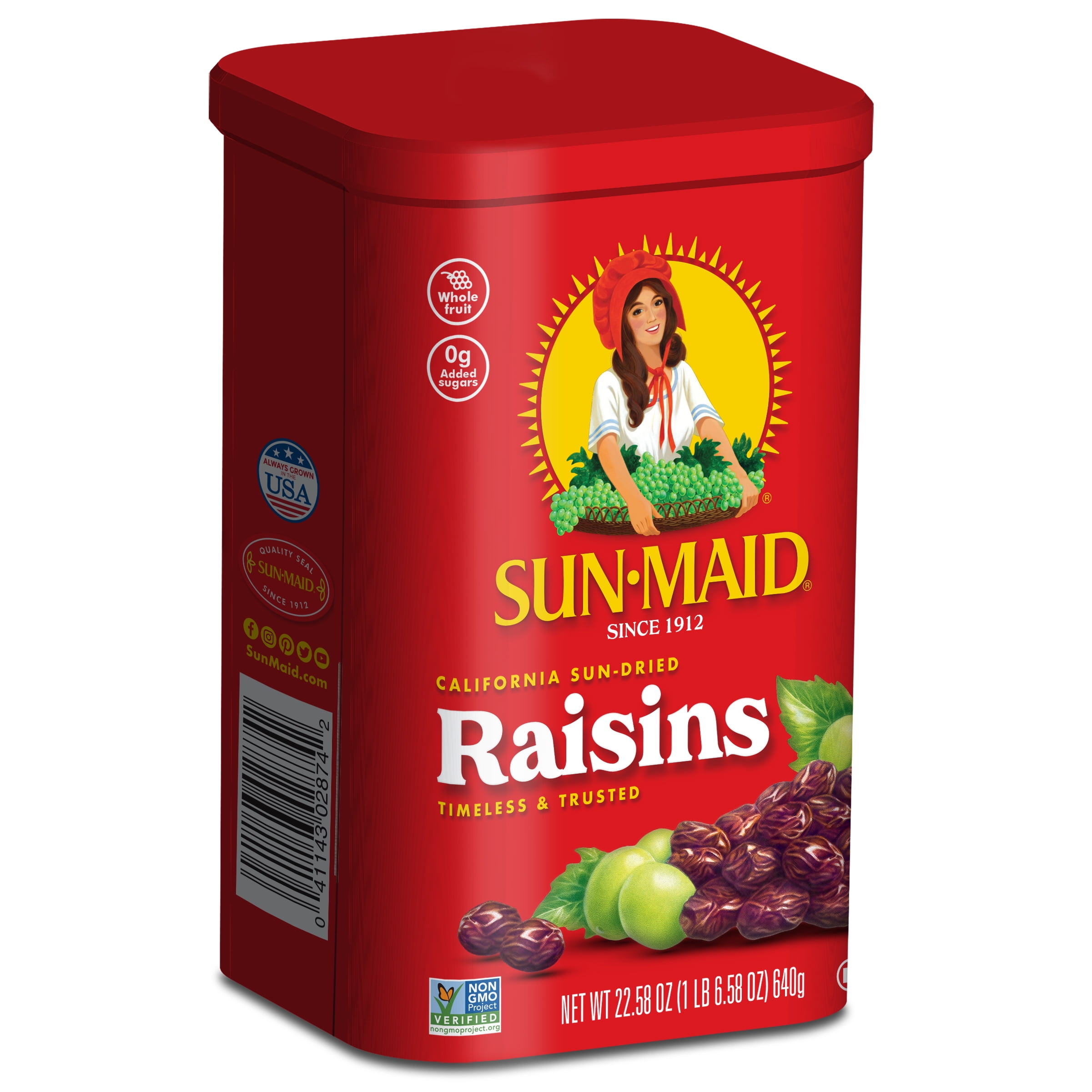 Sun-Maid California Sun-Dried Raisins, Dried Fruit Snack, 22.58 oz Canister