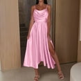 thumbnail image 2 of THDHVS Wedding Guest Dress,Plus Size Cocktail Dress,Women Summer Cowl Neck Sleeveless Slip Dress Pleated Detail with High Slit Pink, 2 of 8
