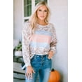 thumbnail image 5 of Women's Leopard Animal Print Contrast Stripes Patchwork Puff Sleeve Knit Top, 5 of 5