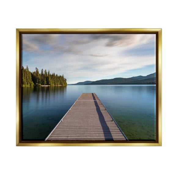 Soothing Lake Dock Mountains Landscape Photograph Metallic Gold Framed Art Print Wall Art