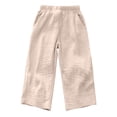 thumbnail image 4 of Krdevn Kids' Solid Color Cotton Gauze Pants, Elastic Waist Loose Wide Leg Summer Pants,Beige, 4 of 6