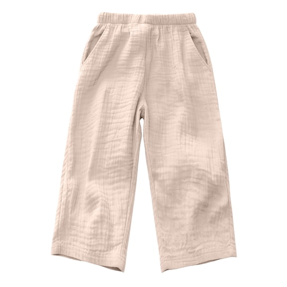 SONXAHE Toddler Boys Cotton Gauze Pants Solid High Waist Wide Leg Straight Fit Breathable Trousers,Beige