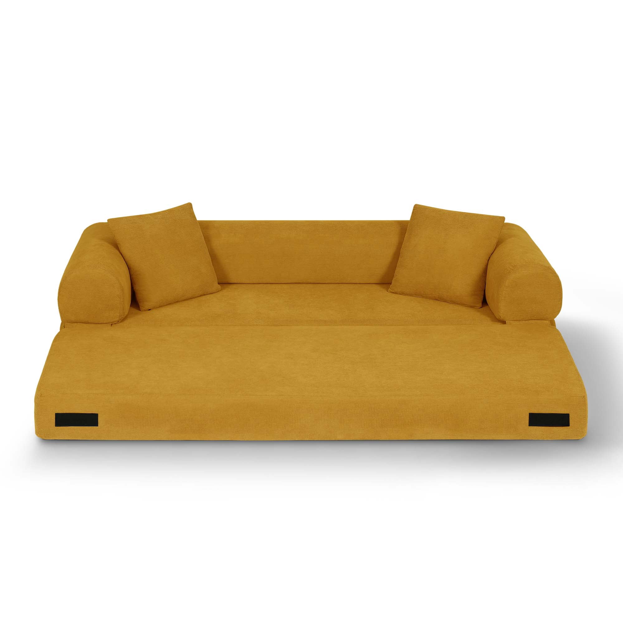 Miniyam 80" W Convertible Sofa, Boneless Couches for Living Room, Folding Sleeper Sofa Bed Queen with Pockets, Corduroy Flod Out Compressed Couch in a Box(Yellow)
