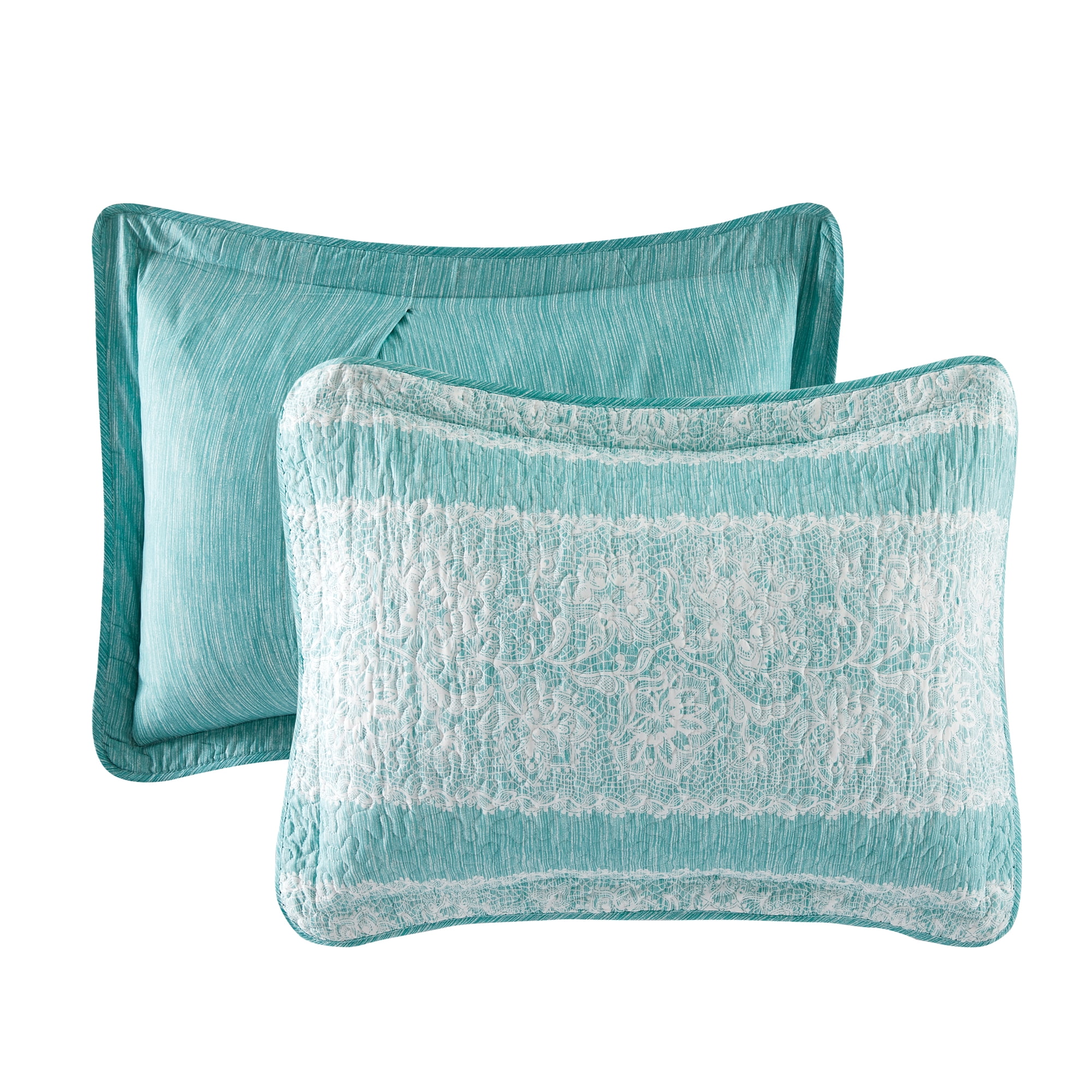 Home Soft Things 5 Piece Printed Microfiber Quilts Bedspread Set - Emma - Teal Aqua - King (102" x 90")