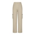 thumbnail image 7 of Women Mid Rise Straight Wide Leg Cargo Pants Jeans Retro Pockets Denim Trousers Street Wear for Girls, 7 of 7