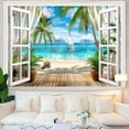 thumbnail image 2 of Ocean Beach Tapestry, Blue Sea Tropical Island Nature Tapestry for Bedroom, Summer Palm Tree Scenery Tapestry Wall Hanging, Seaside Window Tapestries for Living Room Dorm 60X40IN, 2 of 4