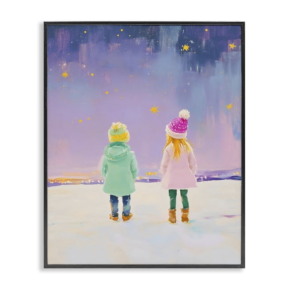 Stupell Industries Modern Children Watching Starry Winter Sky Black Framed Giclee Art, 11 x 14, by The Prints Vibe