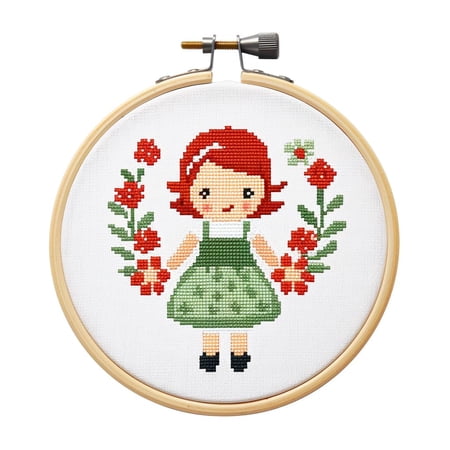 Cartoon Simple Little Flower DIY 11CT Stamped Cross Stitch Kits Easy for Beginners Children with Hoop Needlepoint Counted Embroidery Kits Art Craft Wall Decor 12x12inch(78)