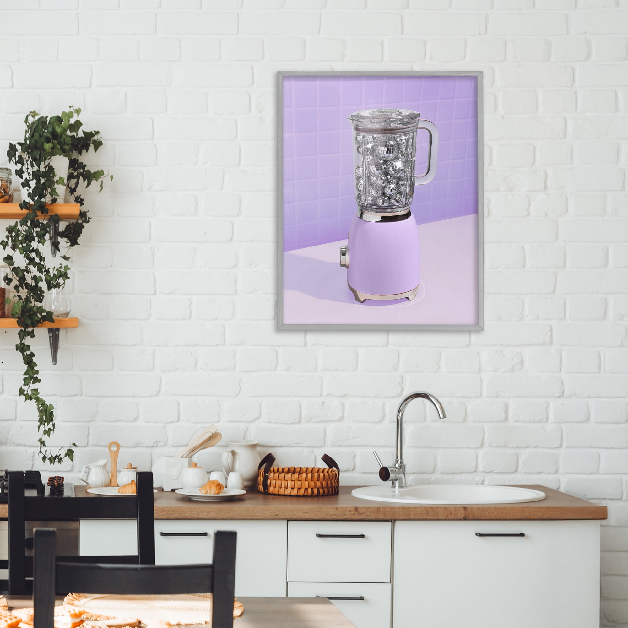 Stupell Industries Disco Drink Blender over Purple Gray Framed Giclee Art, design by LISH Creative