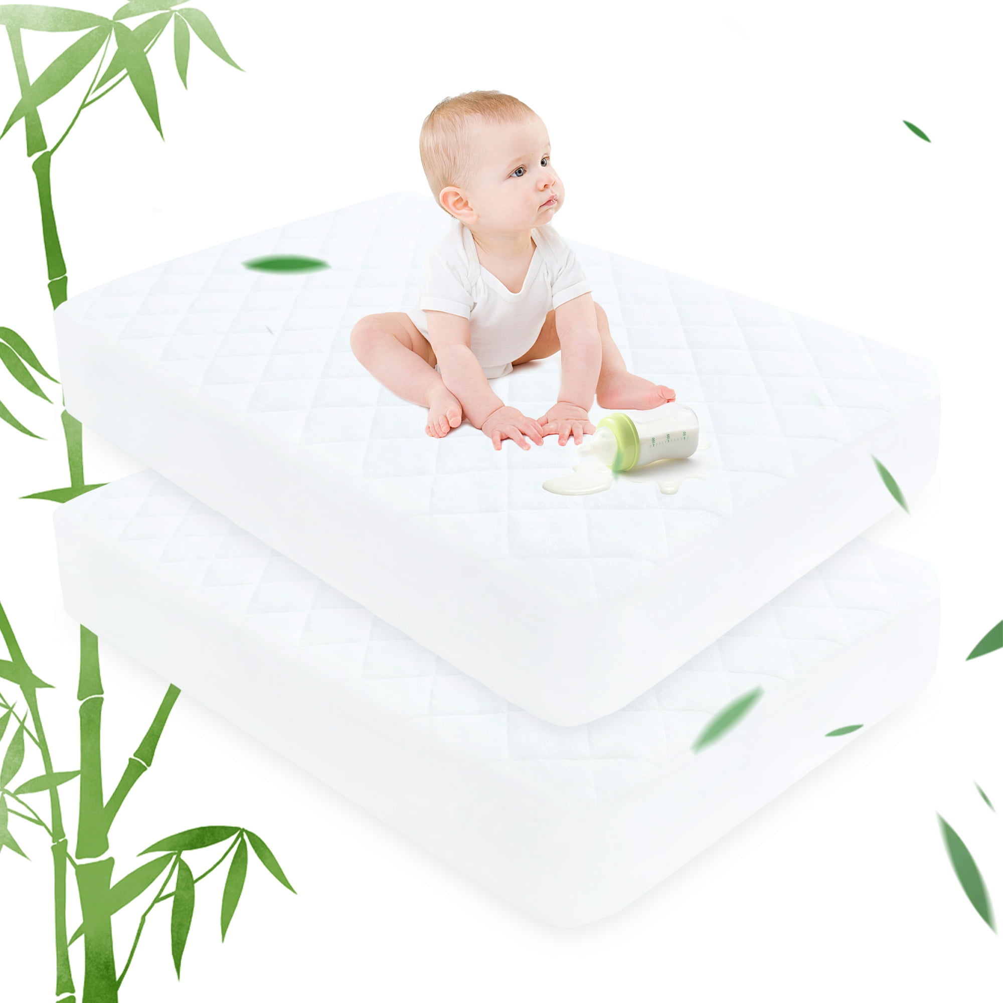 Ruili 2 Pack Bamboo Waterproof Crib Mattress Protector Quilted Fitted Breathable Toddler Baby Mattress Cover Organic Bamboo Soft Crib Mattress Pad White 52x28 Inches Walmart