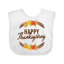 Inktastic Happy Thanksgiving with Fall Floral Boys or Girls Baby Bib