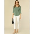 thumbnail image 2 of DARING DIVA Women's V Neck Polka Dots 3/4 Sleeve Casual Button Blouse M Olive Green, 2 of 6