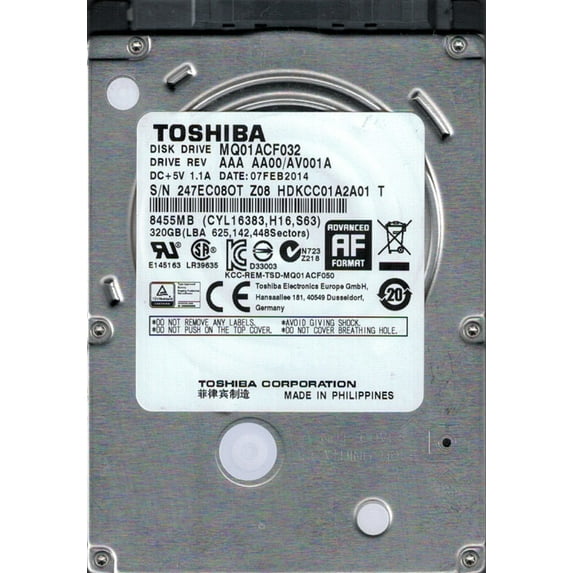 MQ01ACF032 AAA AA00/AV001A Toshiba 320GB Laptop Hard Drive