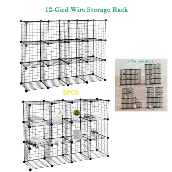 2PCS Metal Wire Cube Storage 12-Cube Shelves Organizer Stackable Storage Bins