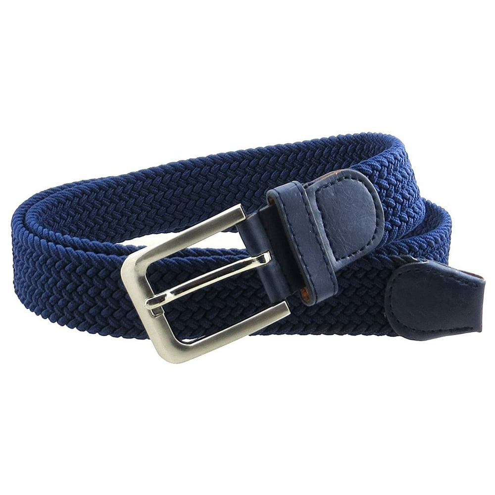 BC Belts - Mens Braided Elastic Stretch Belt Leather Tipped End and ...