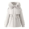 thumbnail image 4 of Breezora Short Puffer Jacket for Women Warm Thickened Lined Detachable Hooded Winter Coat Petite Fit XXL Size White, 4 of 4