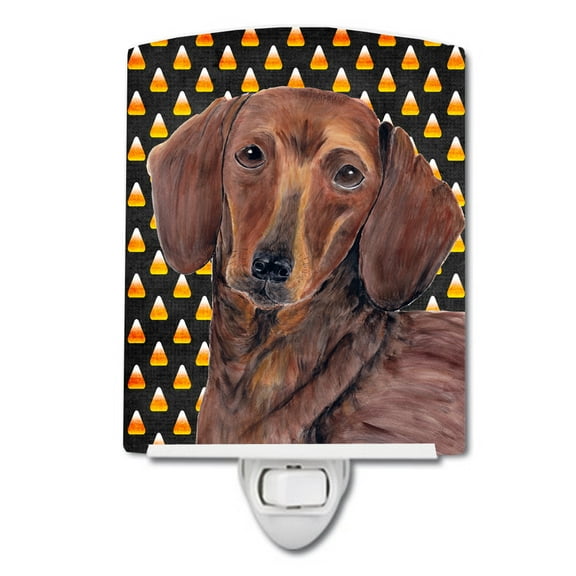 Caroline's Treasures SC9178CNL Dachshund Candy Corn Halloween Portrait Ceramic Night Light, 6x4x3", multicolor