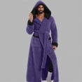 thumbnail image 5 of LangJing Mens Plush Hooded Robes Full Length Fleece Hooded Bathrobe Thick Warm Cozy Bath Shower Robe Absorbent Quick Dry Outdoor Purple,XXL, 5 of 6