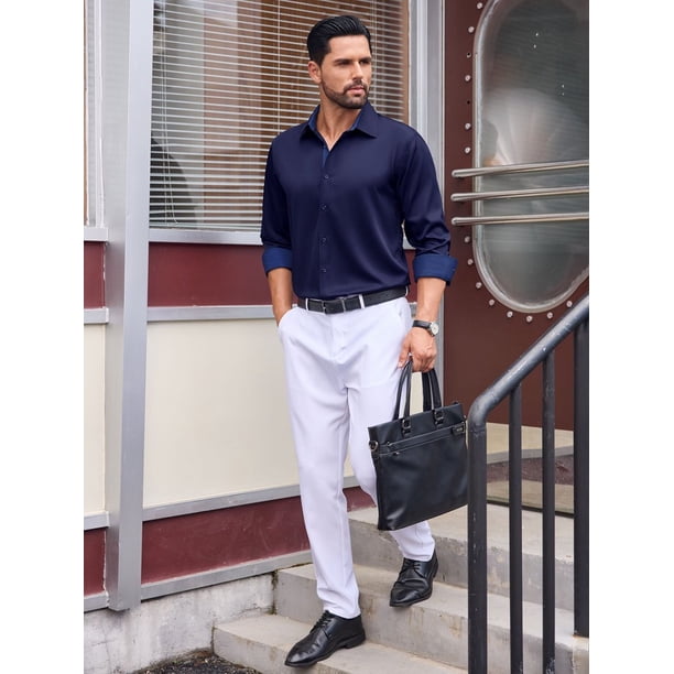 Alimens & Gentle Men's Wrinkle-Free Fashion Fit Long Sleeve Stretch Dress  Shirt, Casual Button Down