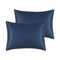Unique Bargains Soft and Durable Envelope Closure Satin Pillowcase (2 Count) Navy Blue Standard