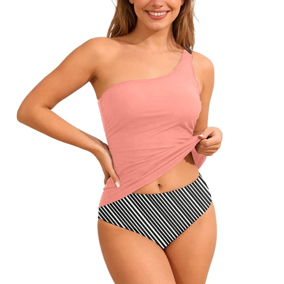 Womens Bathing Suits Two Piece Swimsuit One Shoulder Tankini Swimwear Two Piece Swimsuit With Bikini Bottoms