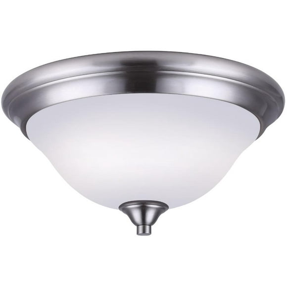 Rue 2 Light Flush Mount Light Fixture - Brushed Nickel with Flat Opal Glass, 13-3/4"