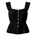 thumbnail image 4 of LIZUOJUN Women's Tank Tops Women's Square Neck Cotton Linen Tank Top Flutter Sleeve Button Front Smocked Elastic Waist Solid Casual Summer Cute Vest,Black,2XL, 4 of 7